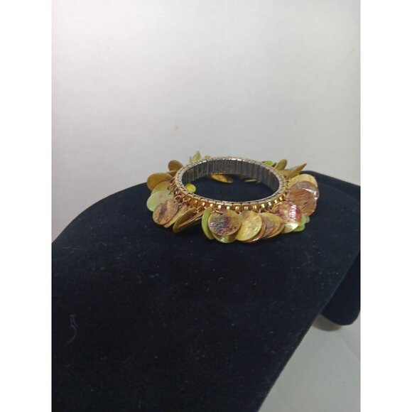 Vtg Abalone Shell Bracelet Round Green Brown Discs Summer Beach Jewelry Stretch - Picture 2 of 4